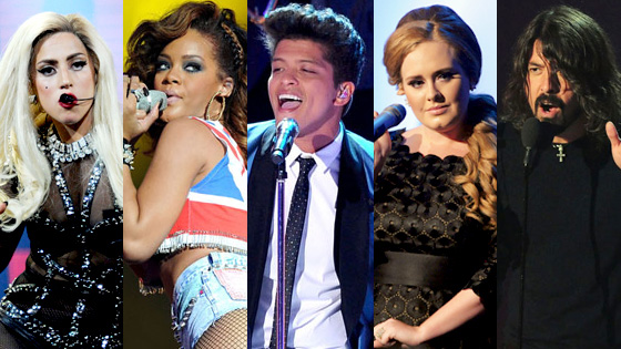Adele, Rihanna, Lady Gaga, Bruno Mars, Dave Grohl of Foo Fighters Adele, Rihanna, Lady Gaga, Bruno Mars, Dave Grohl of Foo Fighters